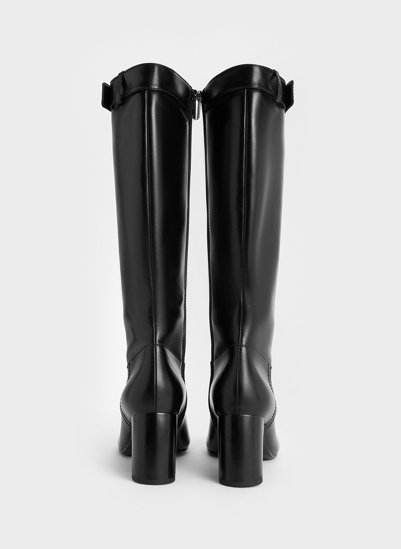 Block-Heel Knee-High Biker Boots, Black, hi-res