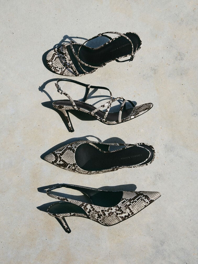 Kaia Snake-Print Pointed-Toe Slingback Pumps, Animal Print Natural, hi-res