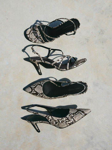 Kaia Snake-Print Pointed-Toe Slingback Pumps, Animal Print Natural, hi-res