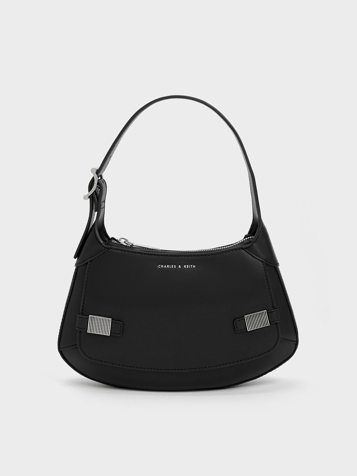 Black Metallic Accent Curved Shoulder Bag CHARLES KEITH UK