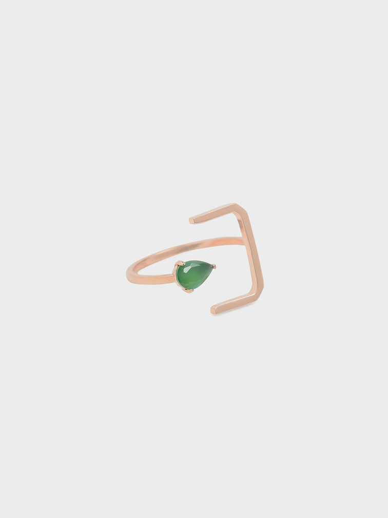 Green Agate Stone Angular Ring, Rose Gold, hi-res