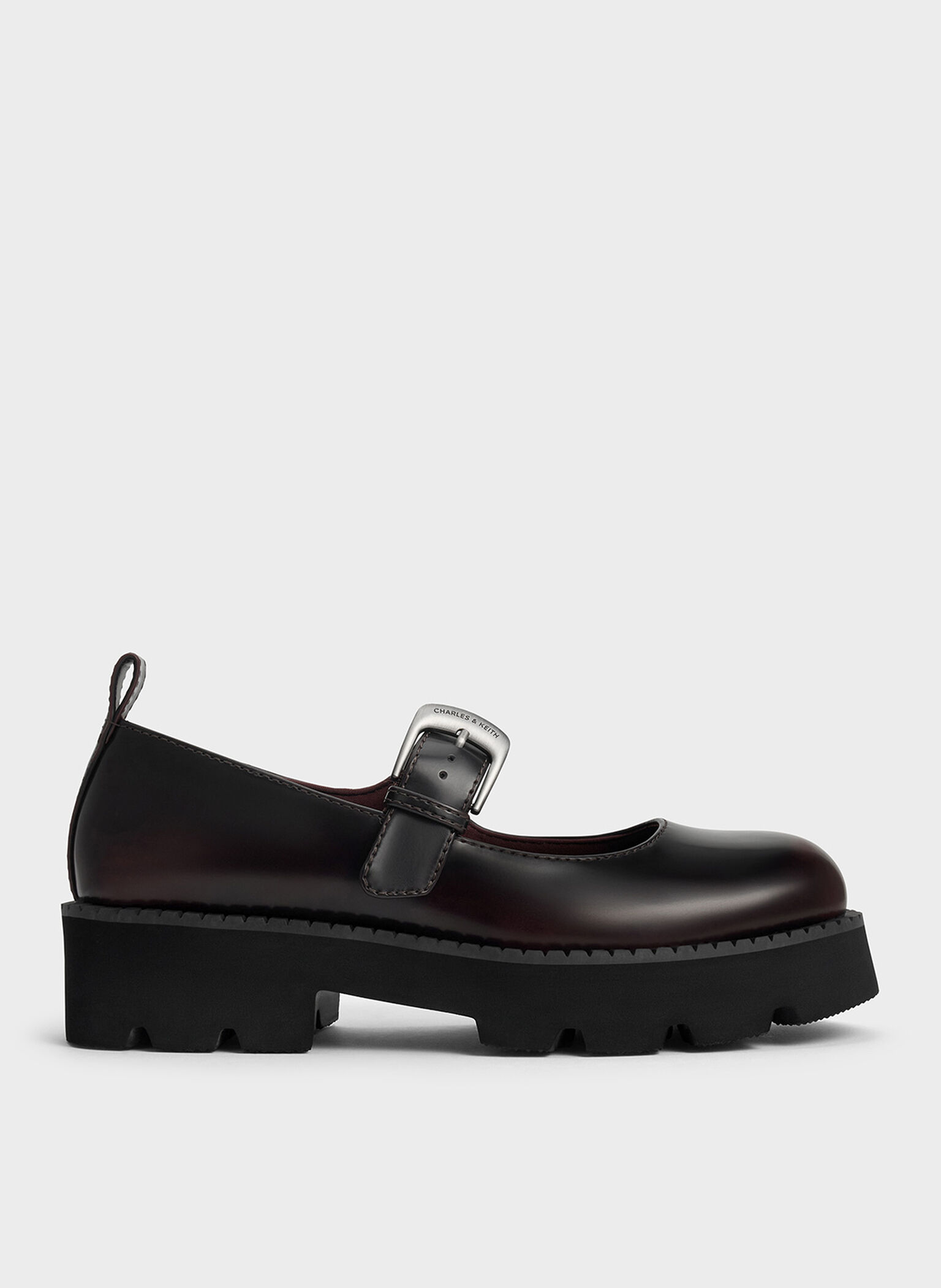 Buckled Ridged-Sole Chunky Mary Janes, Burgundy, hi-res