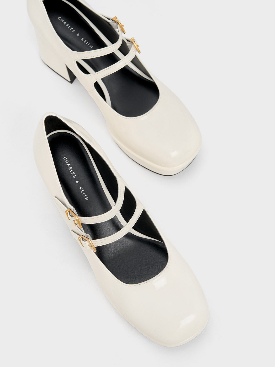 Block Heel Mary Janes Chalk