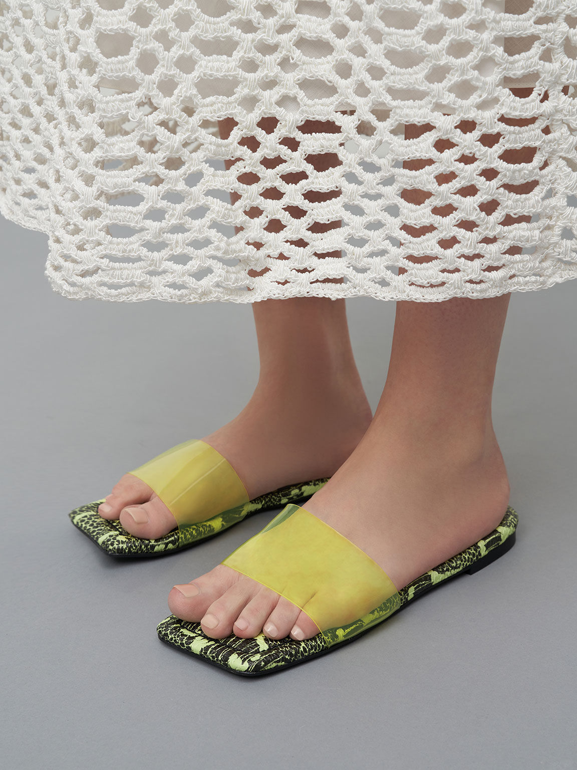 Snake-Print Padded Slide Sandals, Animal Print Yellow, hi-res
