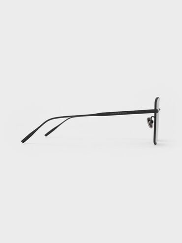 Delta Metallic-Rim Square Sunglasses, Jet Black, hi-res