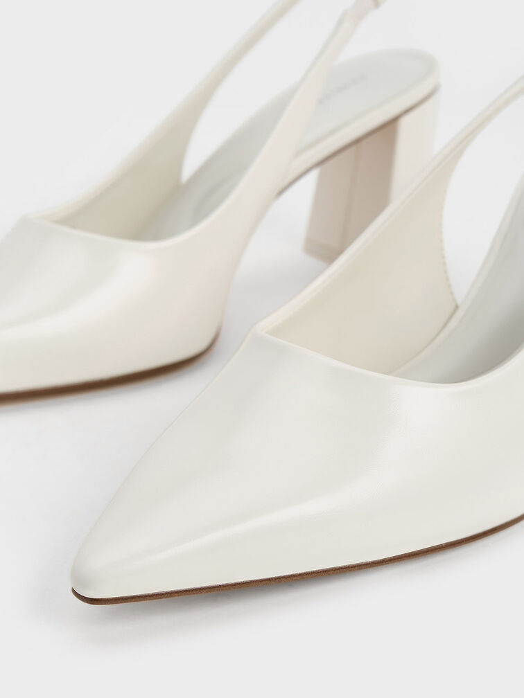 Teagan Elastane Trapeze Heel Slingback Pumps, White, hi-res