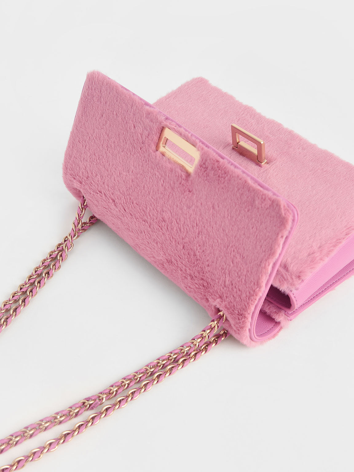 Textured Chain Shoulder Bag, Pink, hi-res
