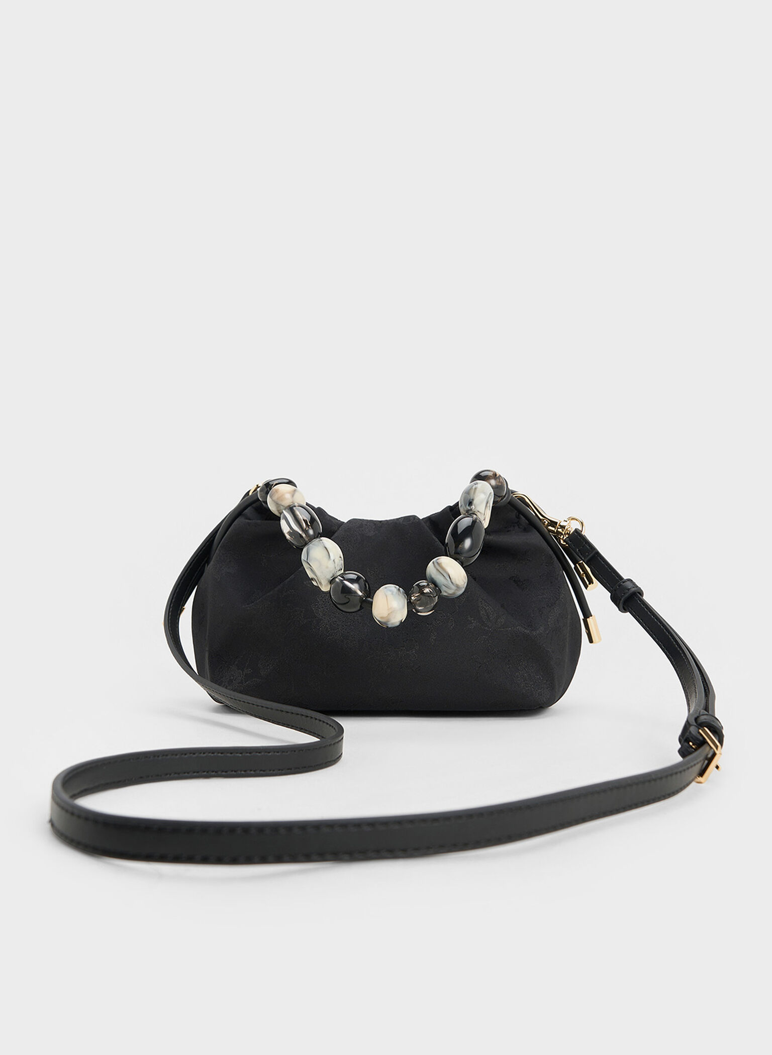 Aviary Jacquard Beaded-Handle Bag, Black, hi-res