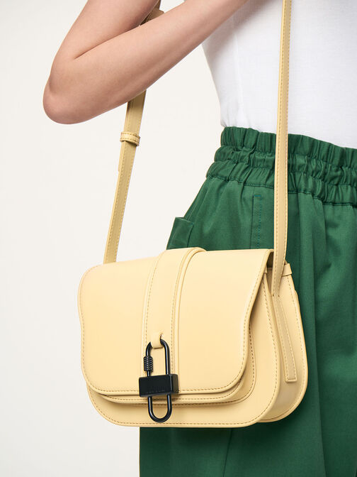 Balta Padlock Crossbody Bag, Beige, hi-res