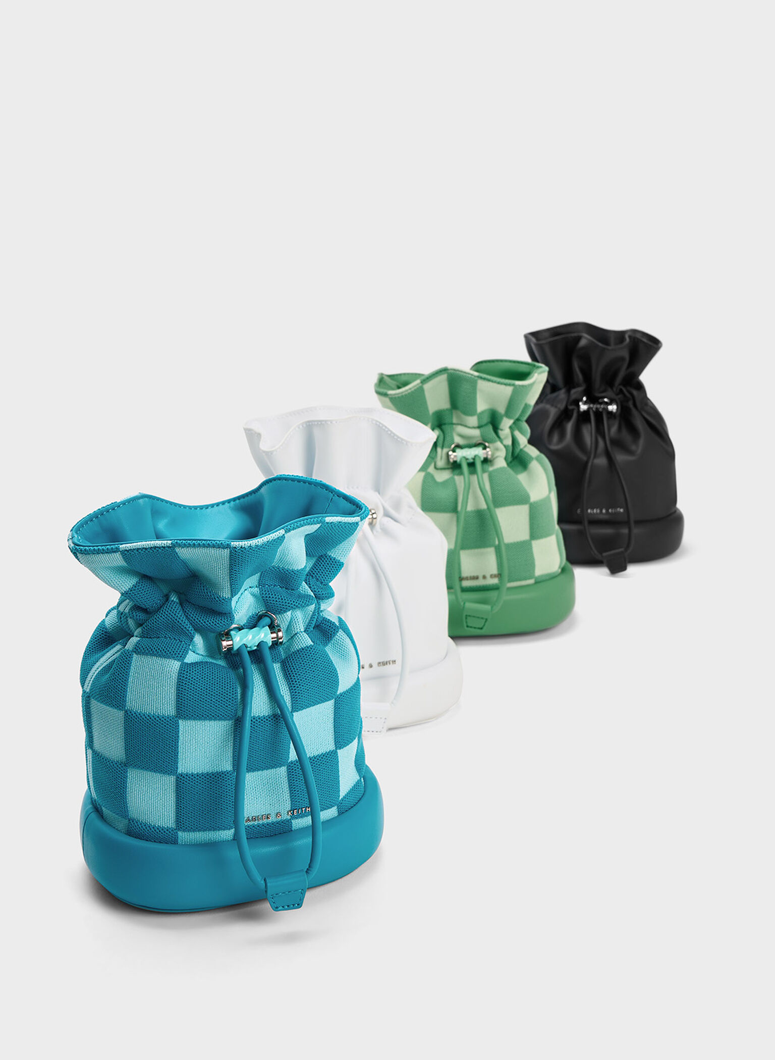 Shiloh Checkerboard Drawstring Bucket Bag, Green, hi-res