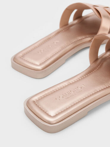 Trichelle Interwoven Metallic Leather Slide Sandals, Rose Gold, hi-res