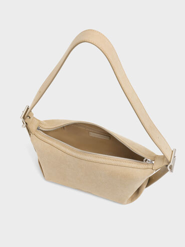 Gwynne Recycled Suede Buckle-Strap Slouchy Shoulder Bag, Nutmeg Beige, hi-res