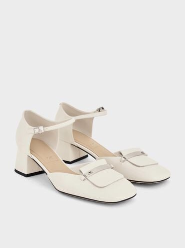 Leather Square-Toe D'Orsay Ankle-Strap Pumps, Chalk, hi-res