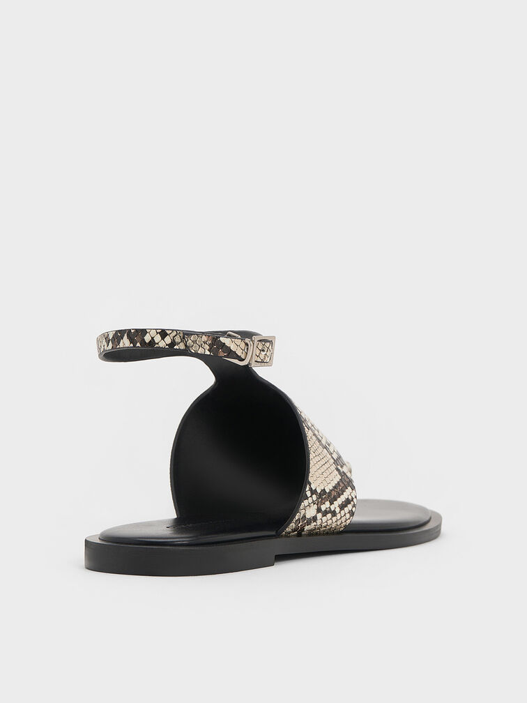 Snake-Print Ankle-Strap Toe-Ring Sandals, Animal Print Natural, hi-res