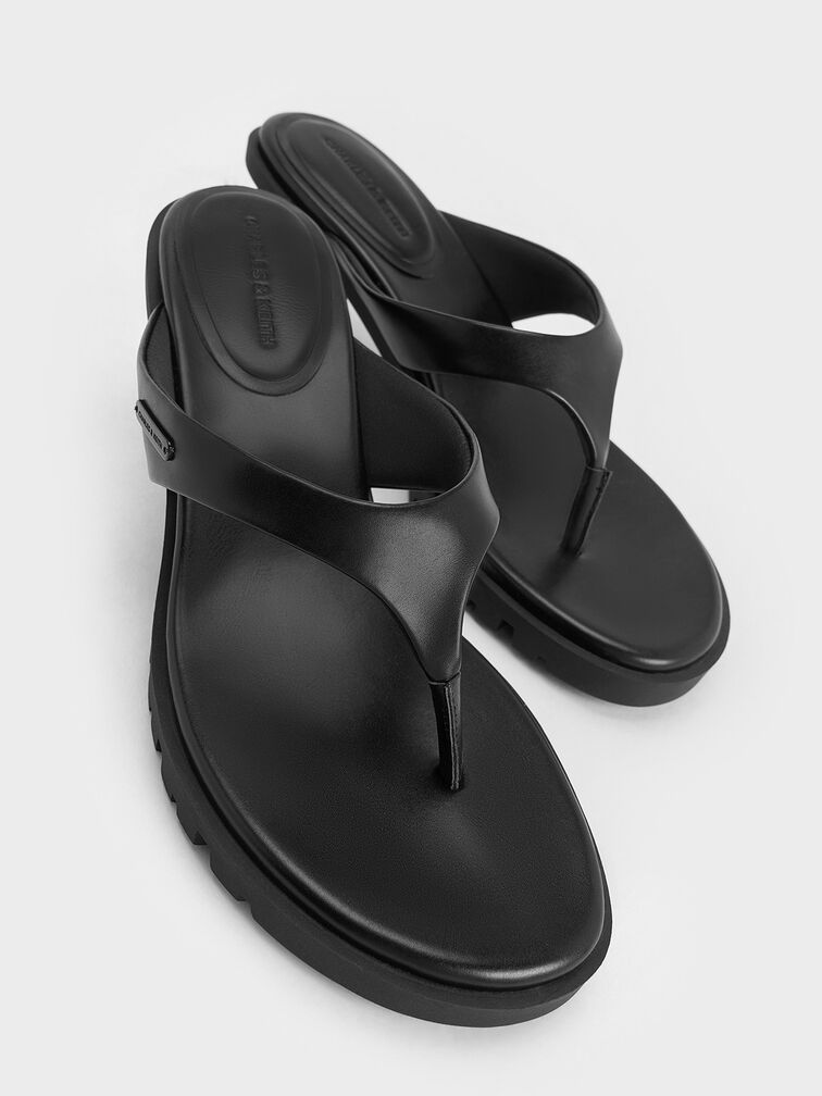 V-Strap Slant-Heel Thong Mules, Black, hi-res