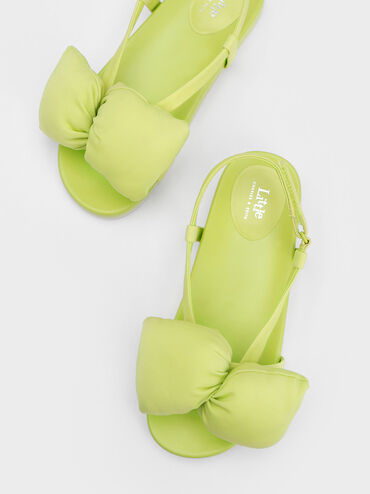 Girls' Puffy Bow Sandals, Lime, hi-res