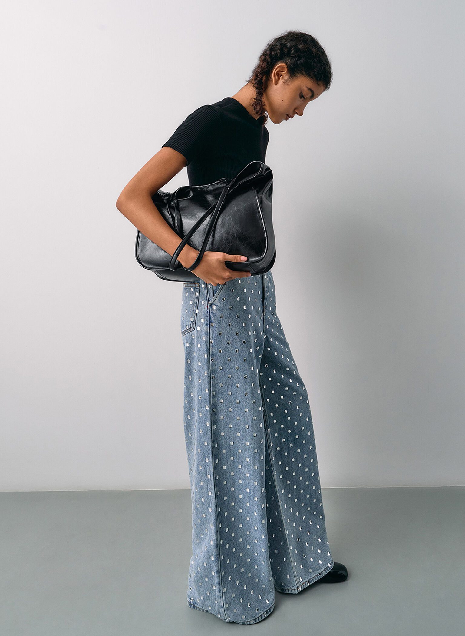 Sianna Crinkle-Effect Slouchy Tote Bag, Black, hi-res