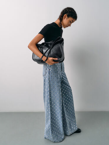 Sianna Crinkle-Effect Slouchy Tote Bag, Black, hi-res