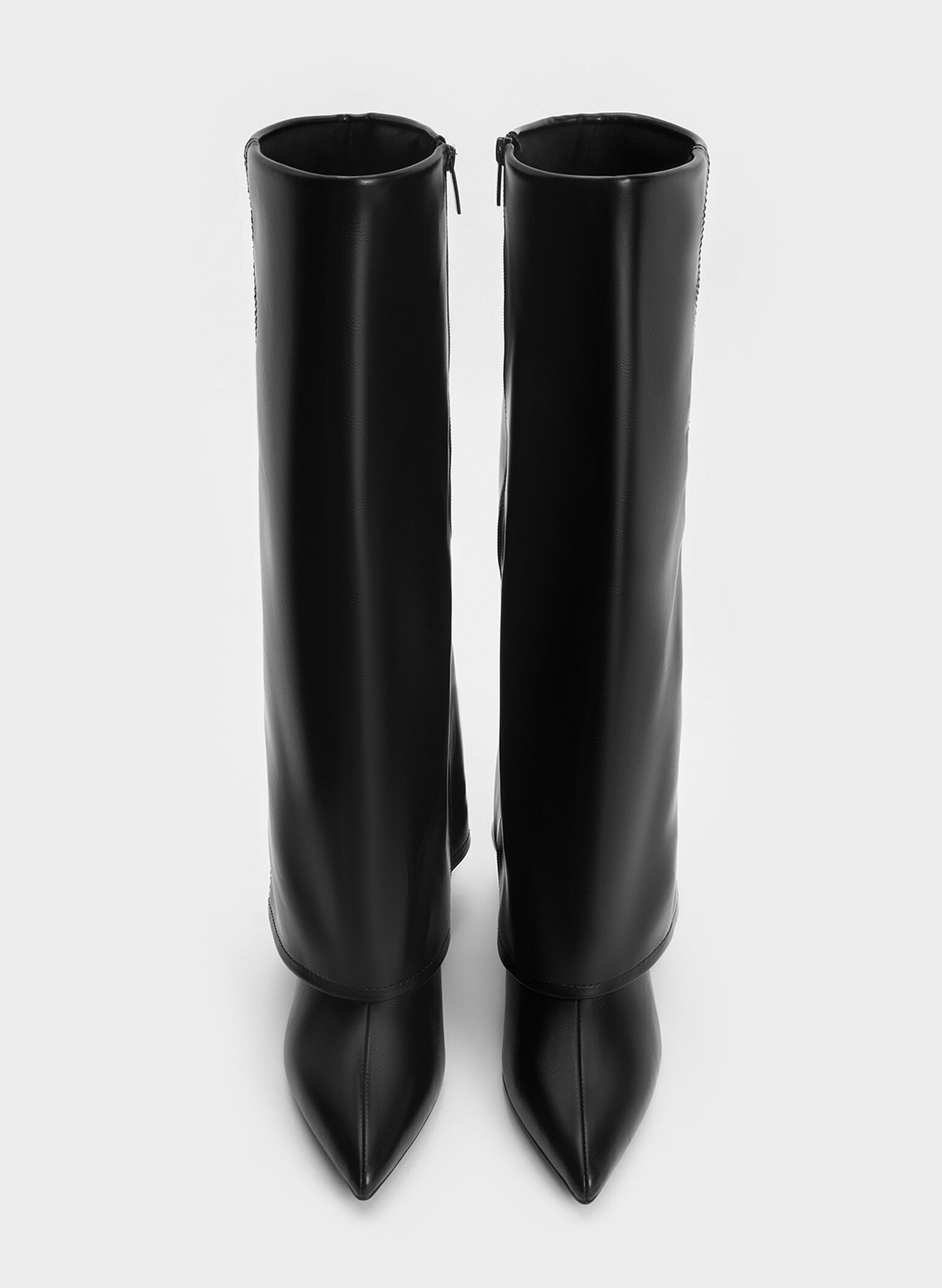 Fold-Over Pointed-Toe Knee-High Boots, Black, hi-res
