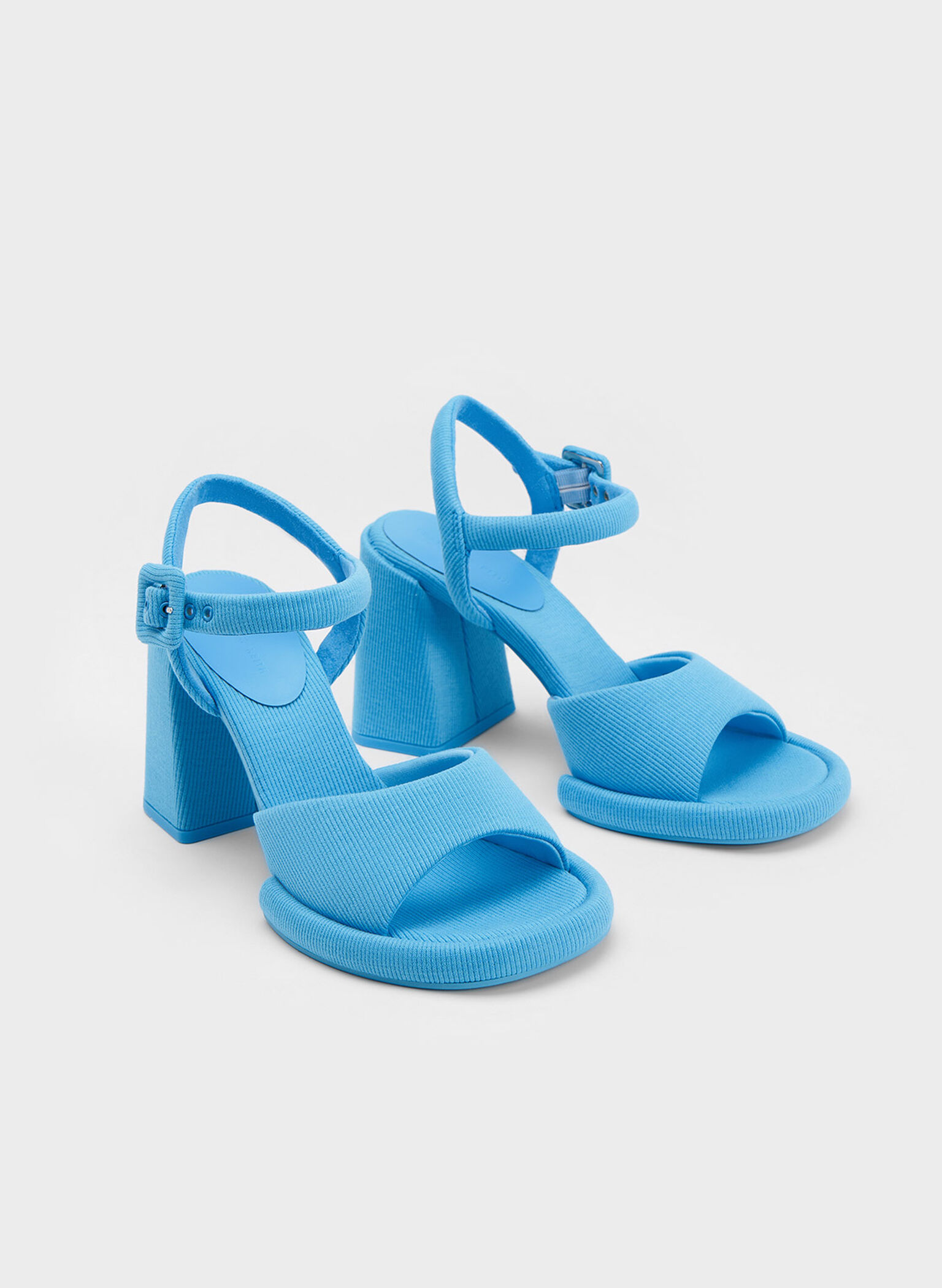 Sinead Woven Trapeze Heel Buckled Sandals, Blue, hi-res