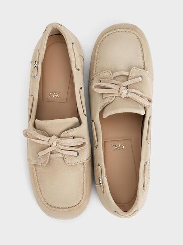 Kori Suede Boat Shoes, Beige, hi-res