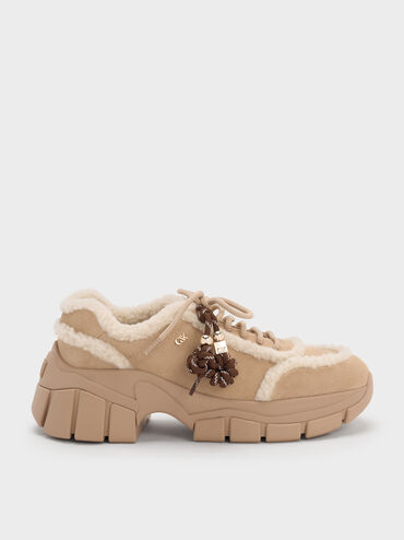 Yunna Suede & Faux Shearling Chunky Sneakers, Beige, hi-res
