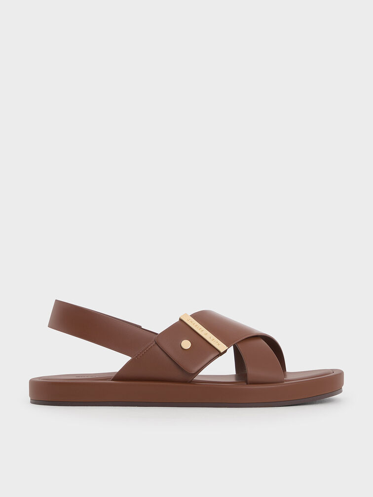 Audra Crossover-Strap Slingback Sandals, Dark Brown, hi-res