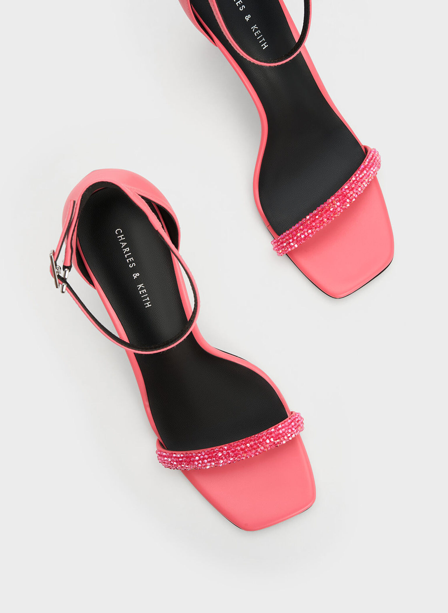 Beaded Strap Heeled Sandals, Pink, hi-res