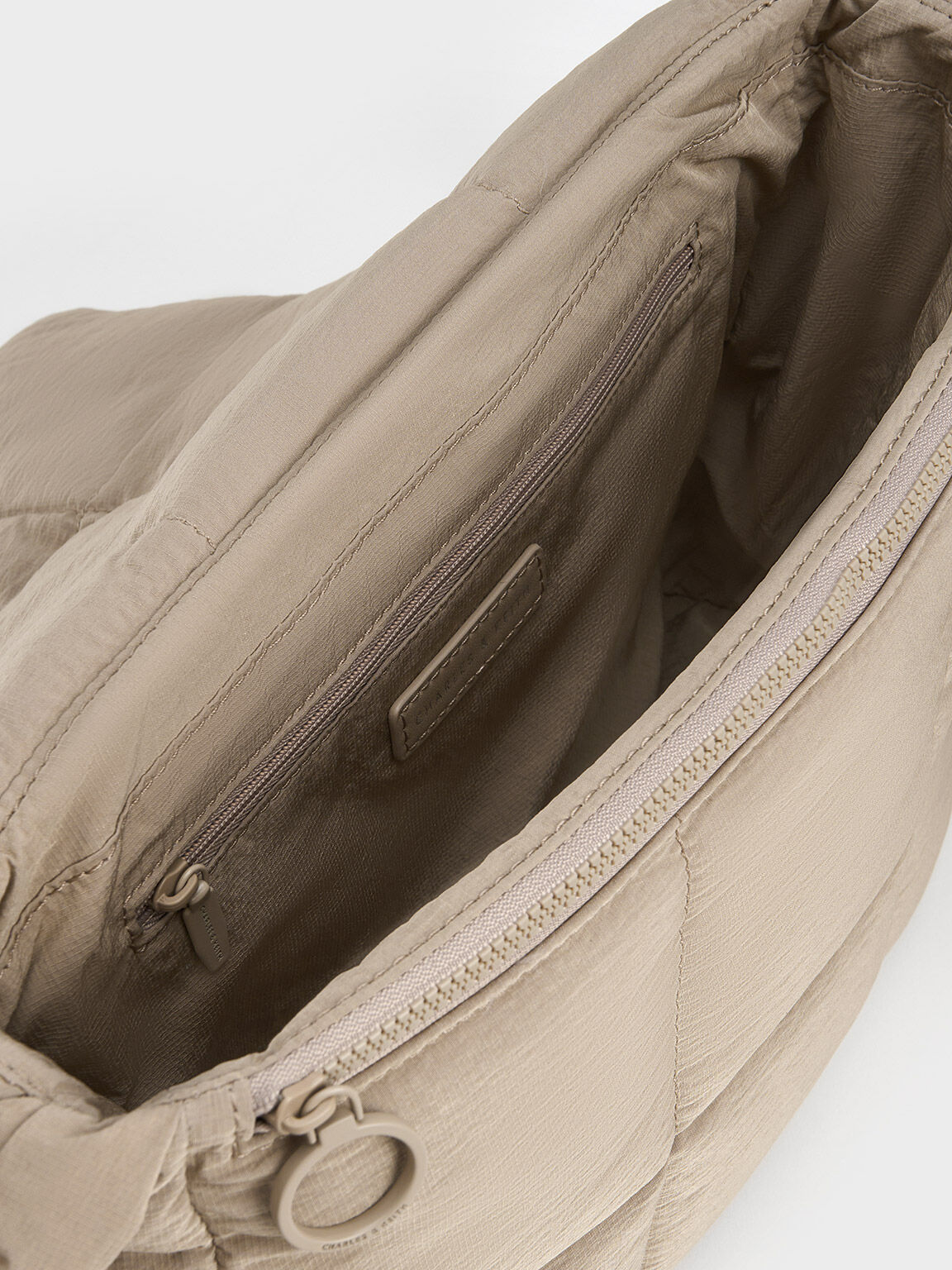 Errya Nylon Quilted Puffy Crossbody Bag Taupe
