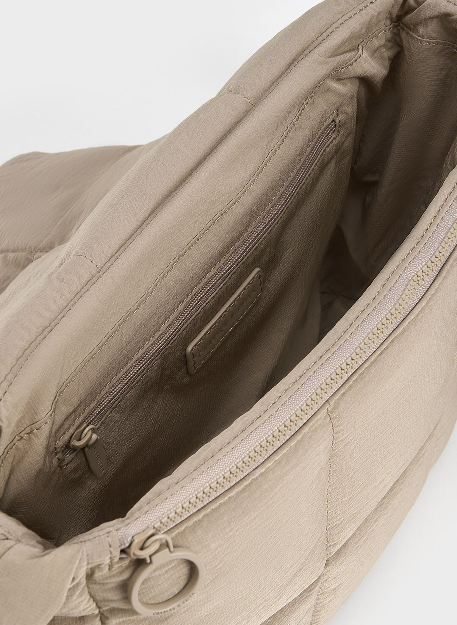 Errya Nylon Quilted Puffy Crossbody Bag, Taupe, hi-res