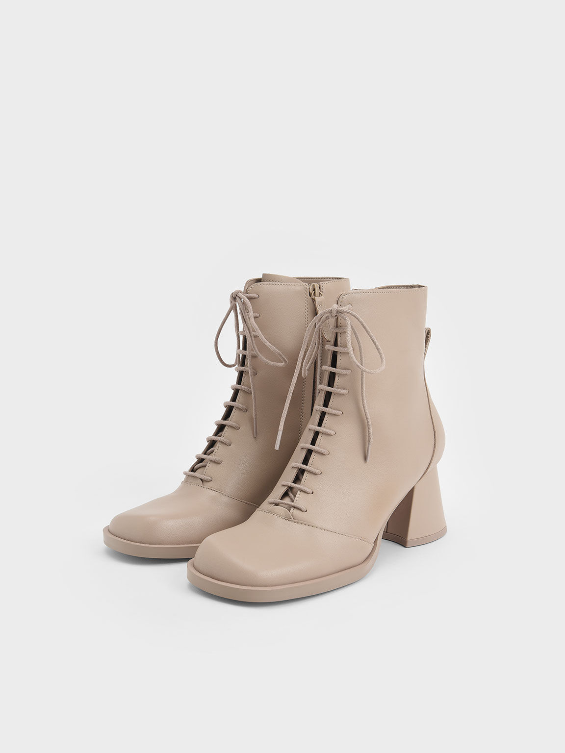 Leather Lace-Up Ankle Boots, Taupe, hi-res