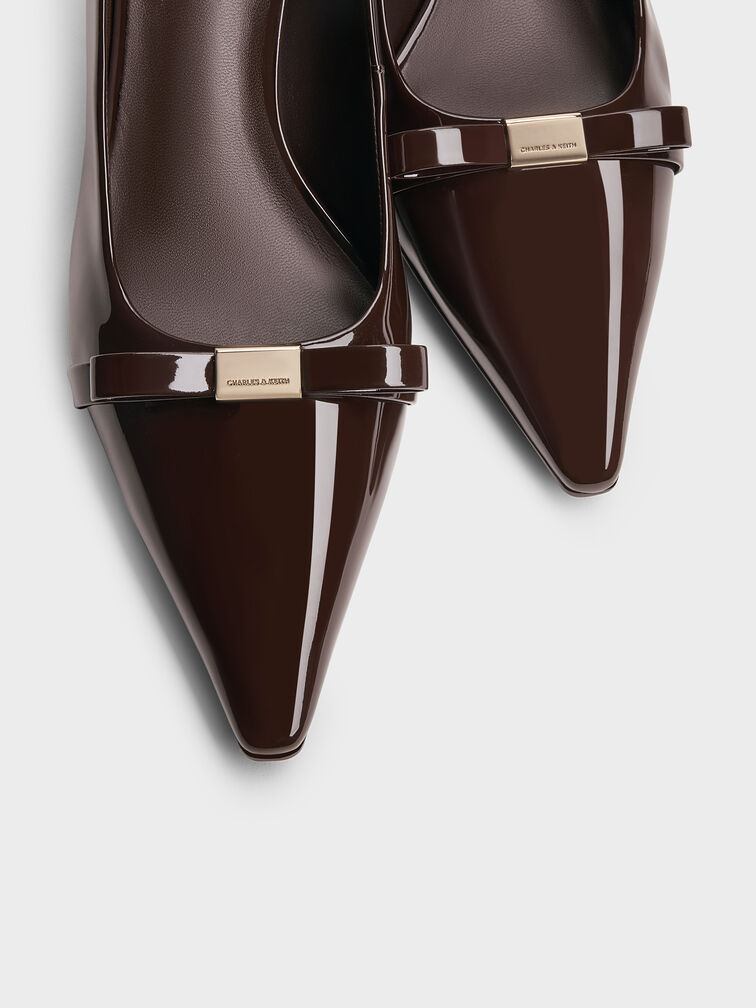 Dorian Patent Bow Pointed-Toe Stiletto-Heel Pumps, Dark Brown, hi-res
