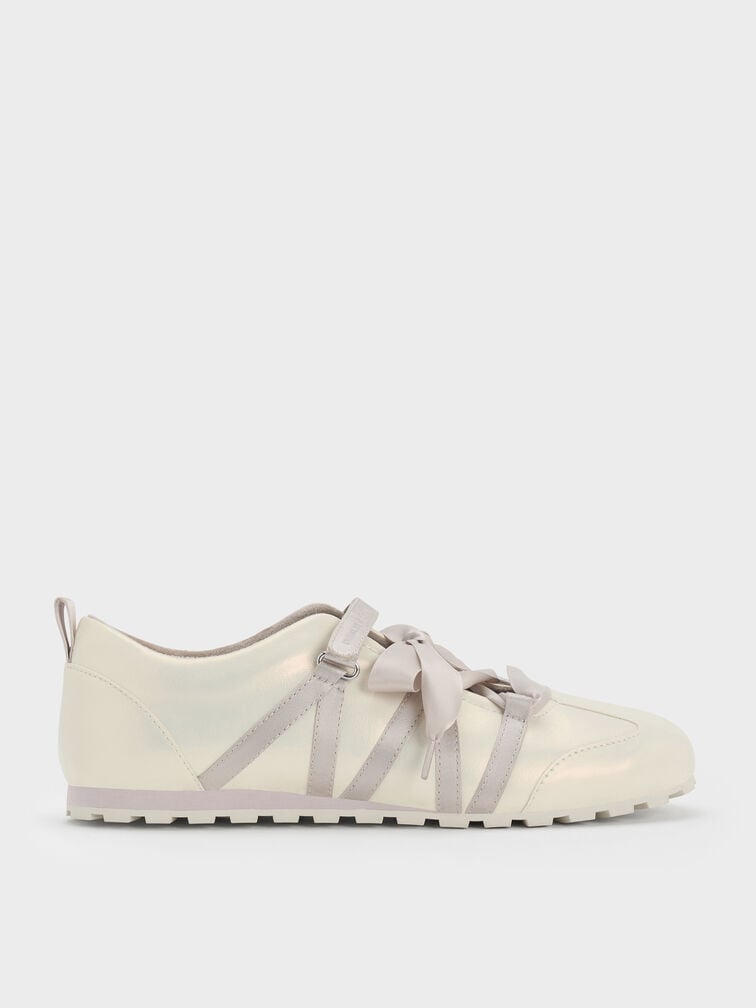 Silko Pearlescent Satin-Lace Ballet Sneakers, Chalk, hi-res