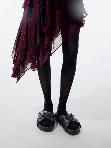 Gem & Pearl Flatform Sandals, Black, hi-res