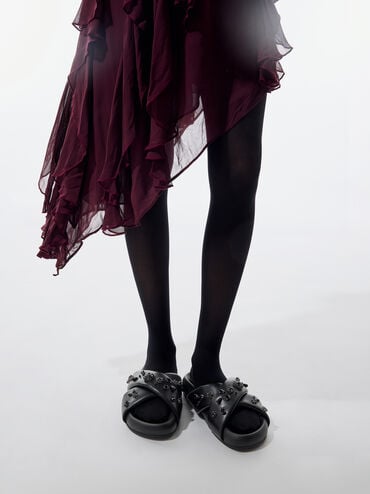 Gem & Pearl Flatform Sandals, Black, hi-res