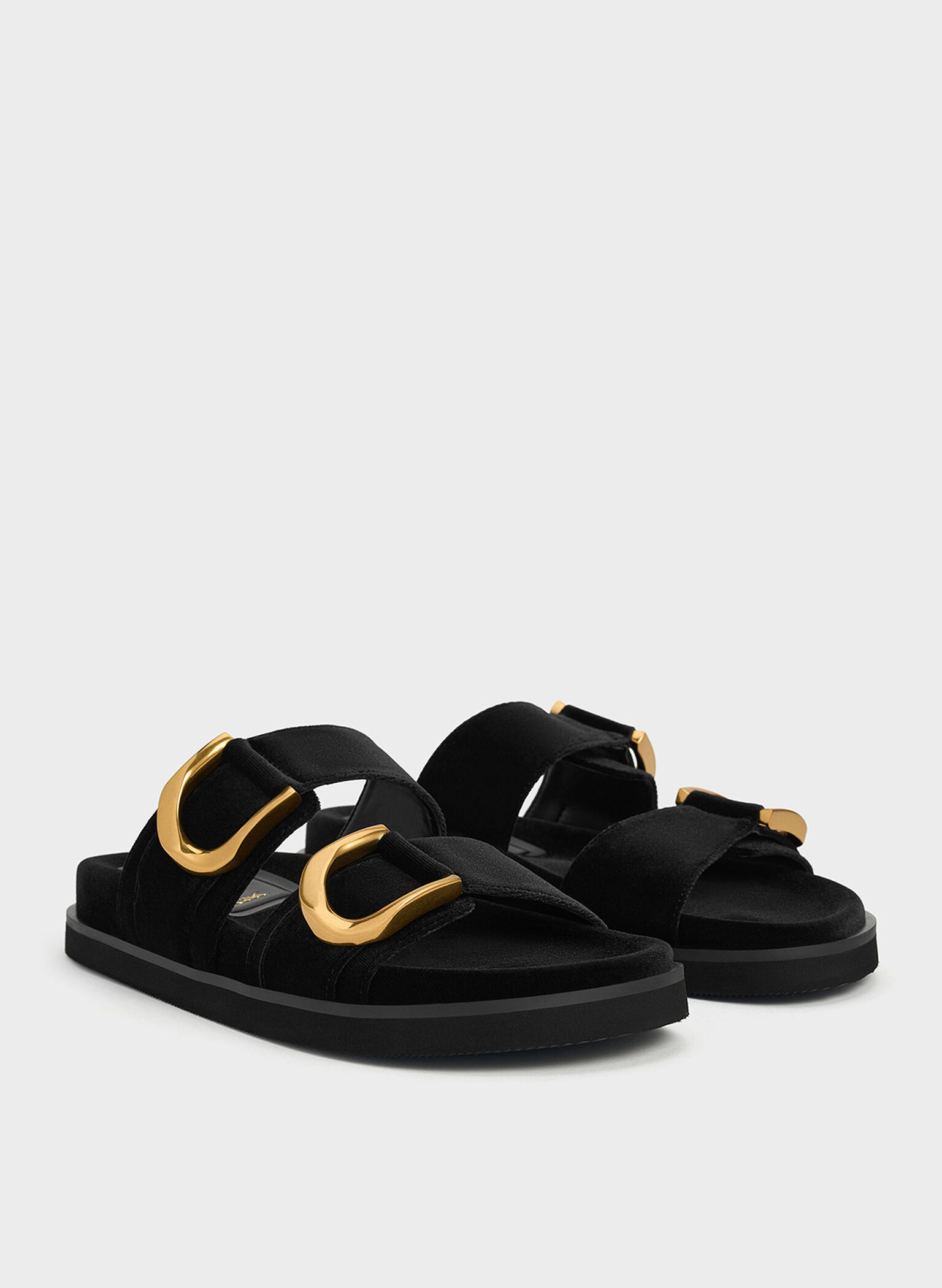 Gabine Velvet Buckle Sandals, Black Textured, hi-res
