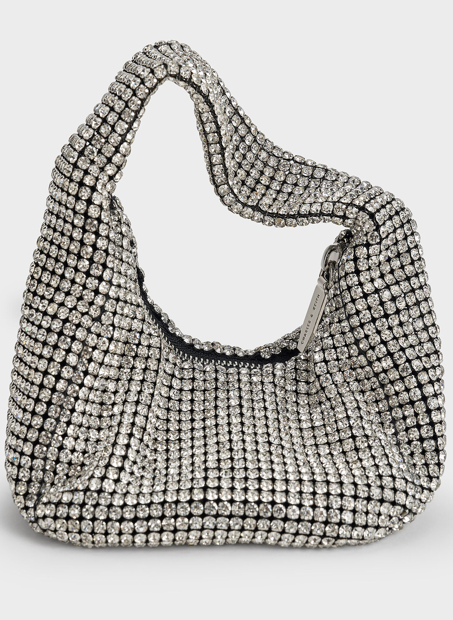 Crystal-Embellished Hobo Bag, Silver, hi-res