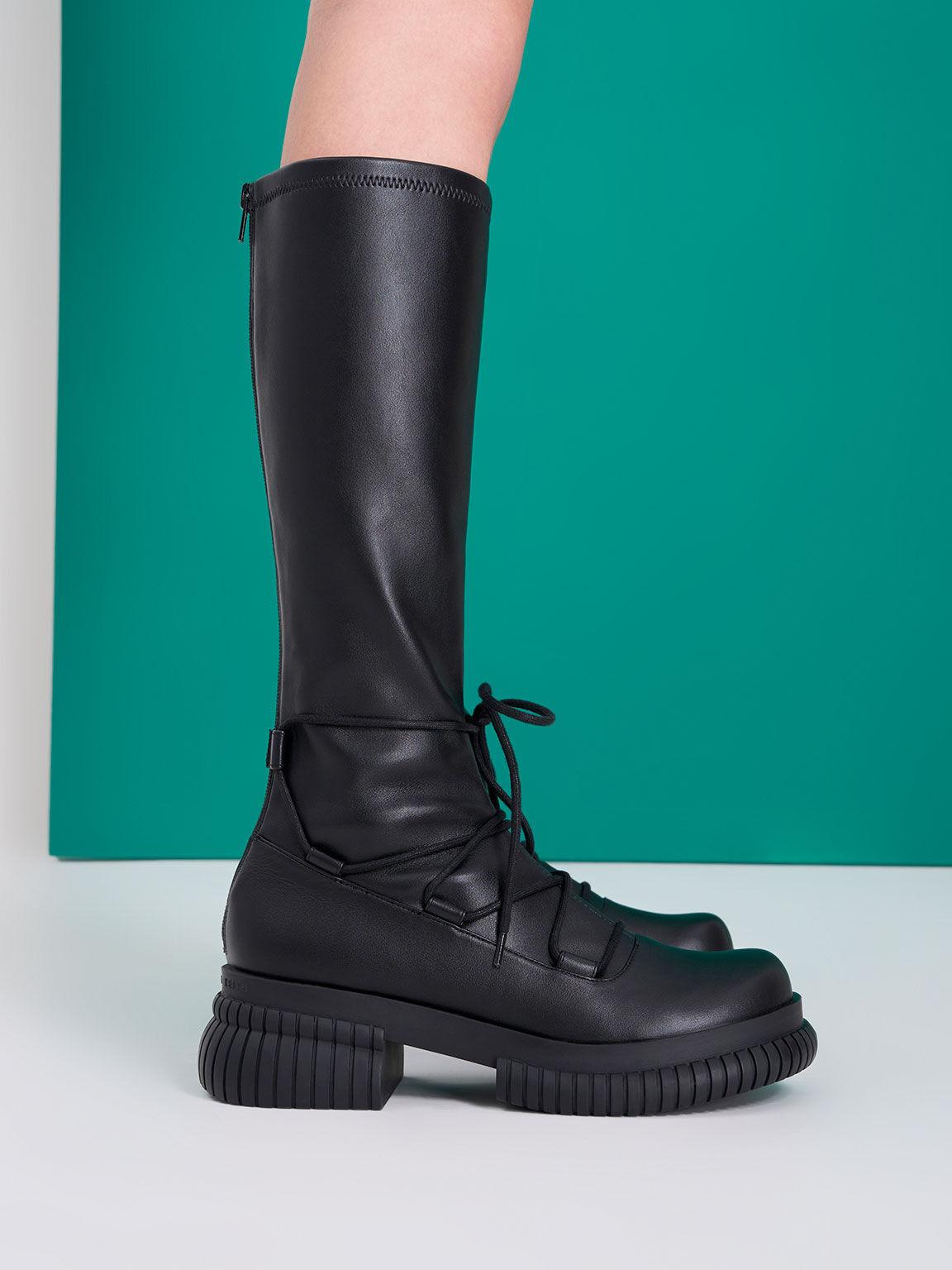 Black knee high hotsell boots tie back