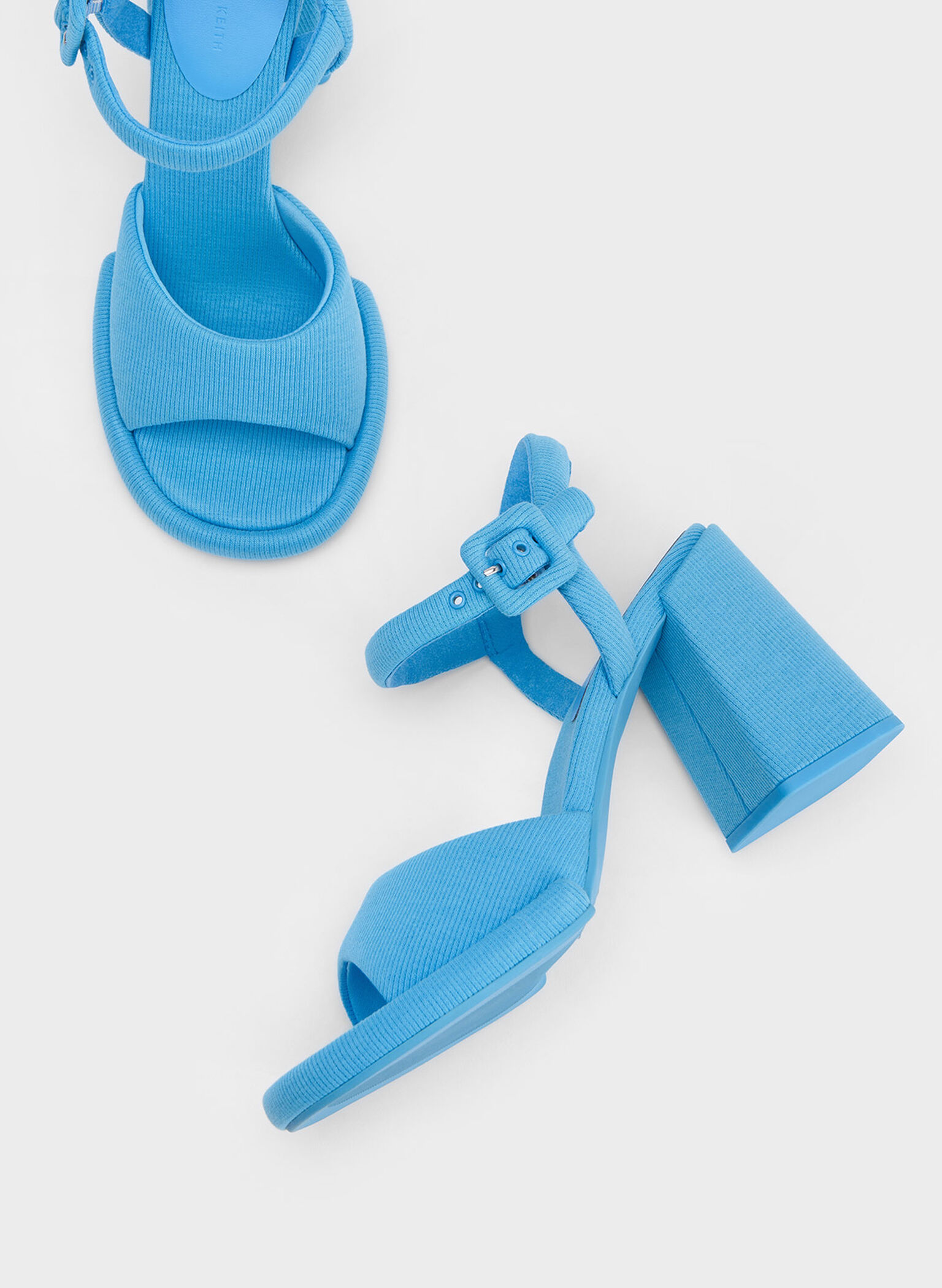 Sinead Woven Trapeze Heel Buckled Sandals, Blue, hi-res