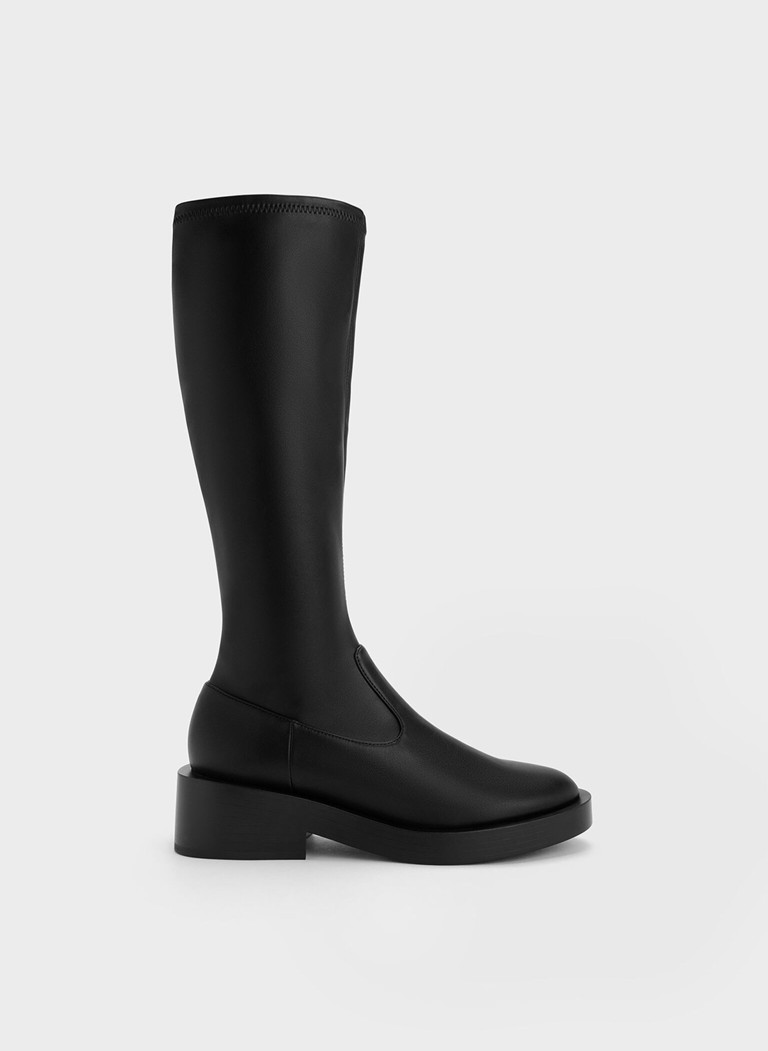 Side Zip Knee-High Boots, Black, hi-res
