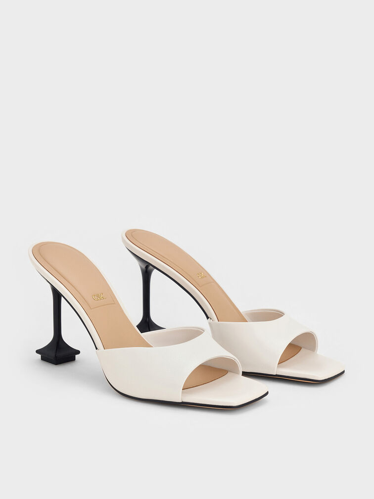 Jacqueline Leather Sculptural-Heel Mules, Chalk, hi-res
