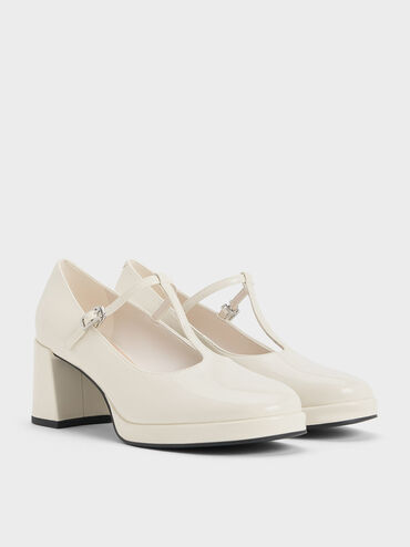 Crystal-Buckle T-Bar Mary Jane Pumps, Chalk, hi-res