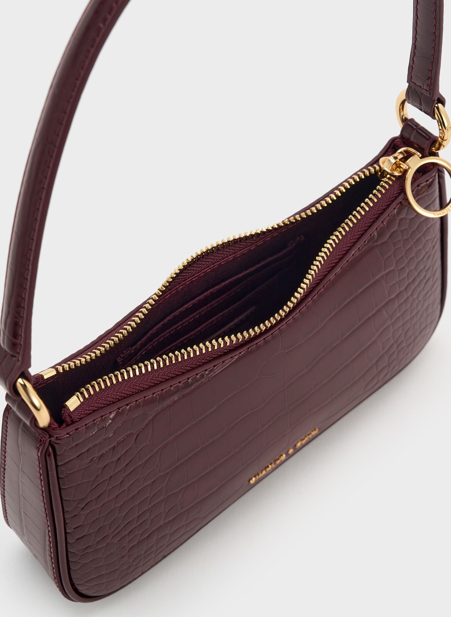 Elspeth Croc-Effect Chain-Link Shoulder Bag, Maroon Red Croco, hi-res