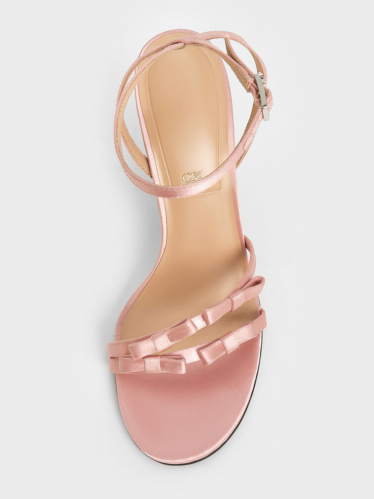 Jessy Recycled Polyester Bow Ankle-Strap Stiletto-Heel Sandals, Pink, hi-res