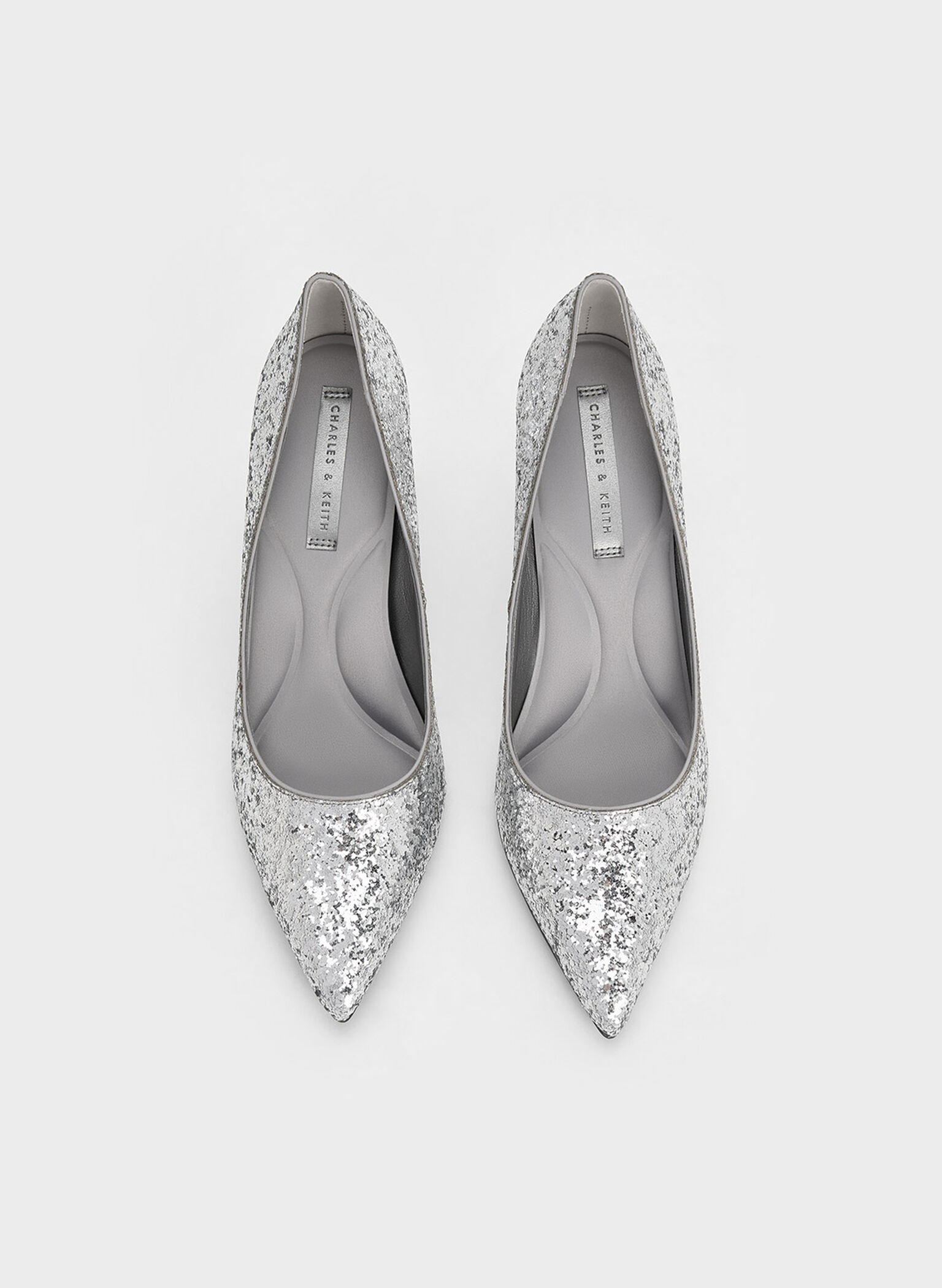 Emmy Glittered Pointed-Toe Pumps, Silver, hi-res