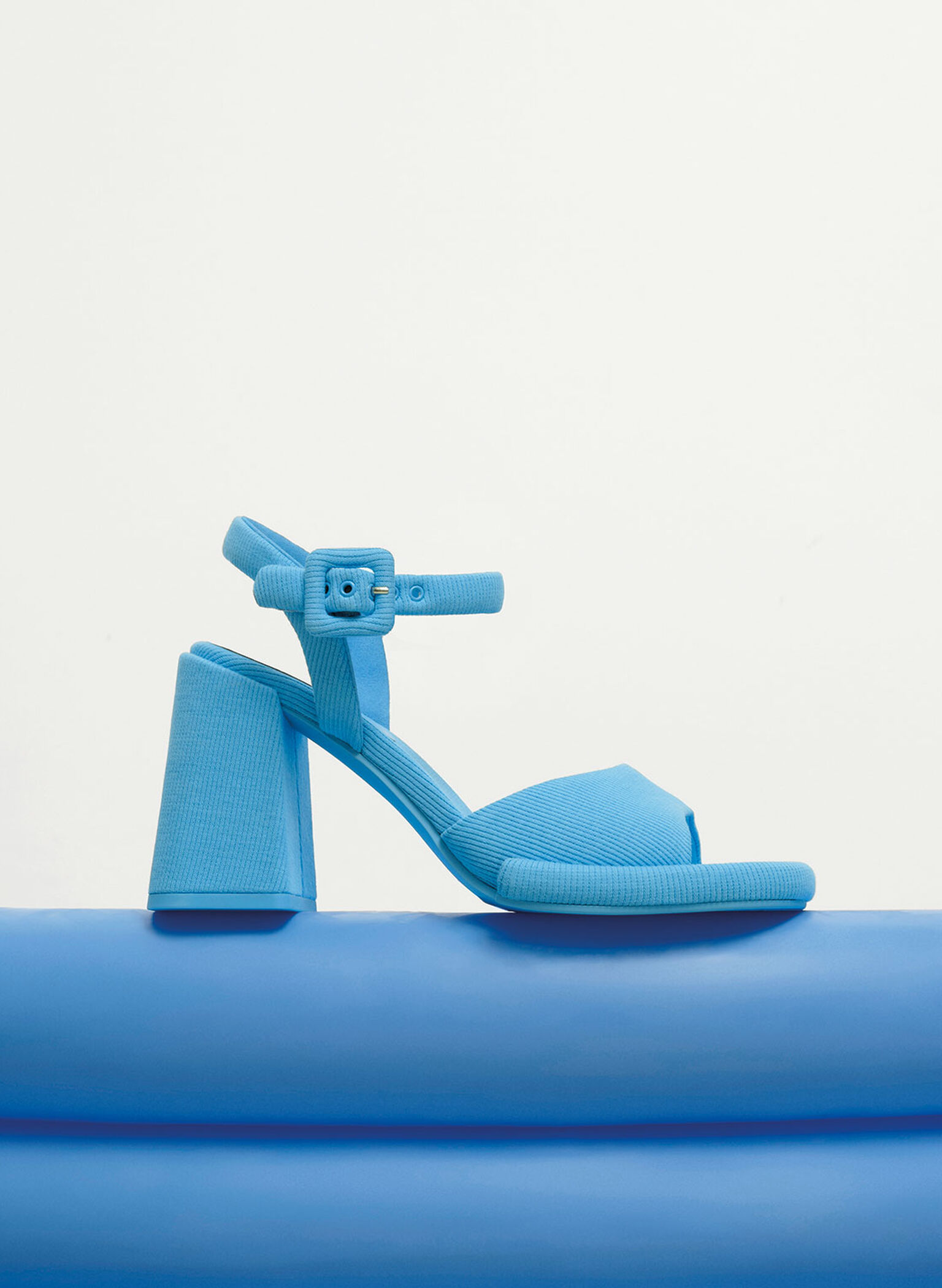Sinead Woven Trapeze Heel Buckled Sandals, Blue, hi-res