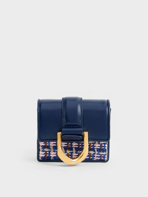 Gabine Tweed Chain-Link Card Holder, Navy, hi-res