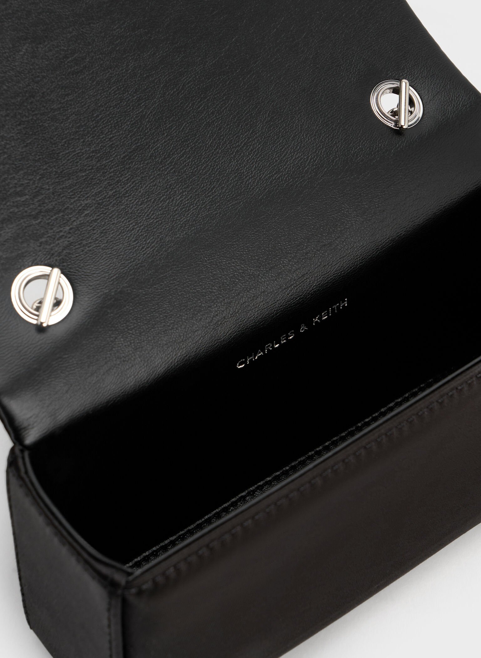 Satin Crystal-Buckle Belted Chain-Handle Bag, Noir, hi-res