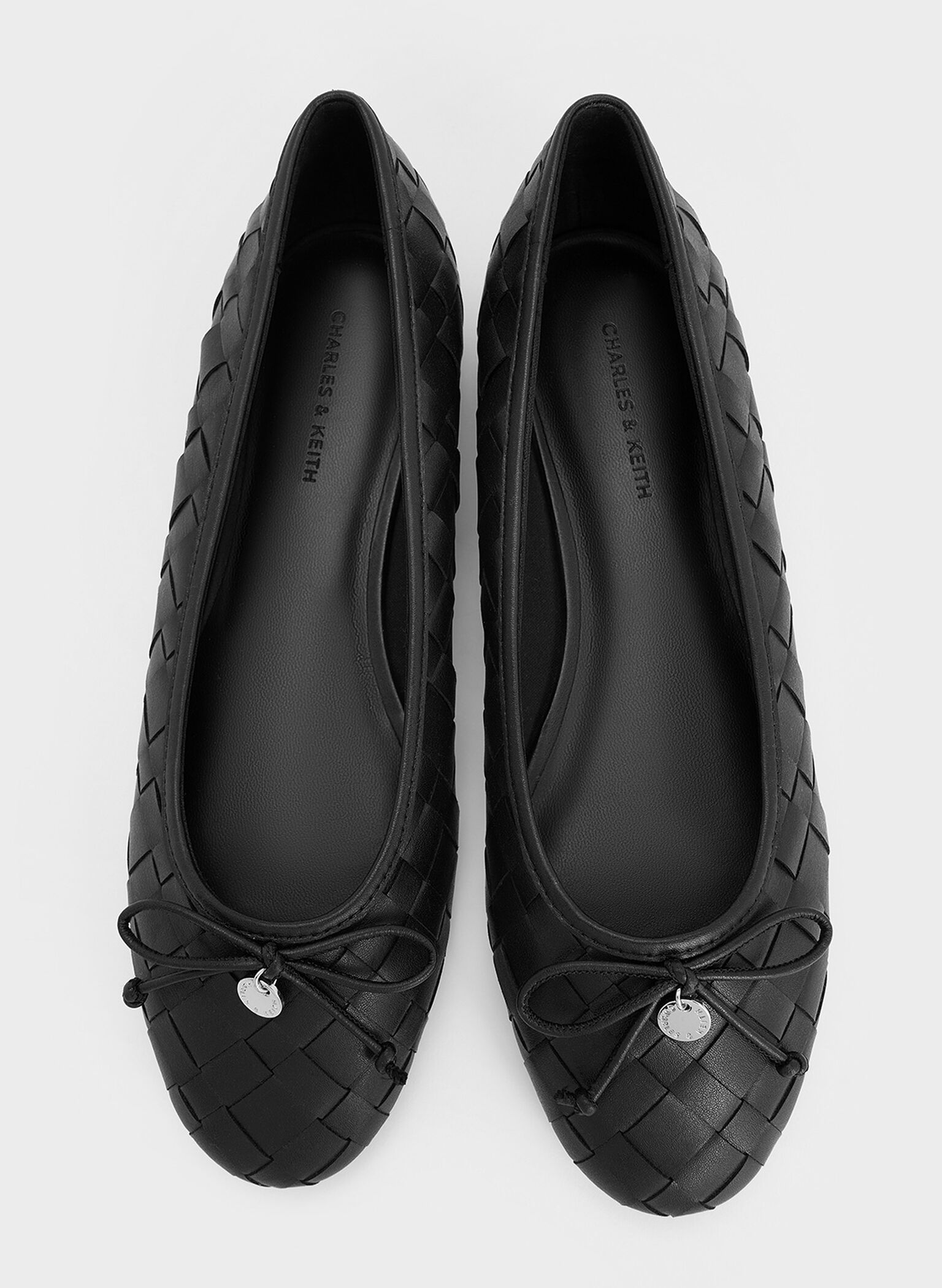 Woven Bow Ballet Flats, Black, hi-res