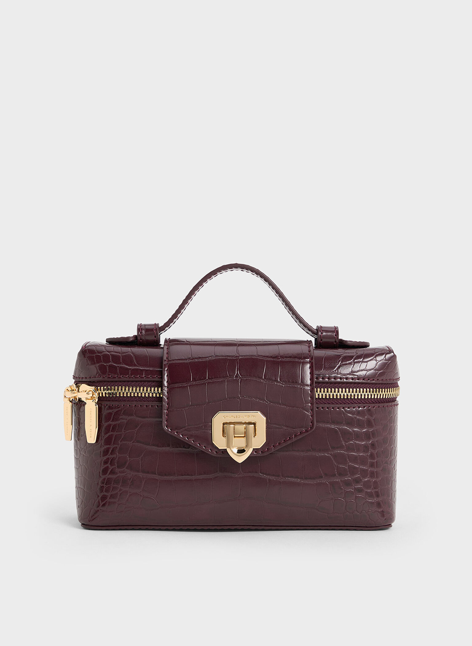 Arwen Croc-Effect Top Handle Vanity Bag, Burgundy, hi-res